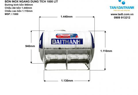 Kích thước bồn Inox Đại Thành 1000L: Thông số; Bản vẽ kỹ thuật chi tiết