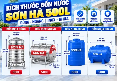 Kích Thước Bồn Nước Sơn Hà 500L Đứng, Ngang, Inox & Nhựa