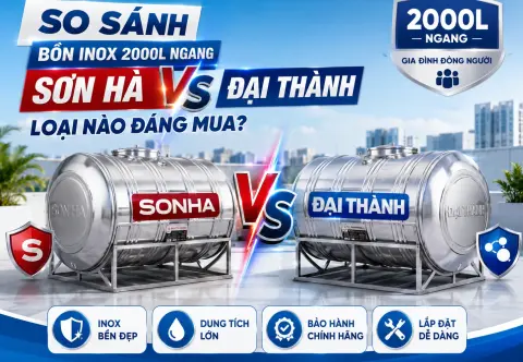 So sánh bồn inox Sơn Hà và Đại Thành 2000L ngang: Loại nào đáng mua?