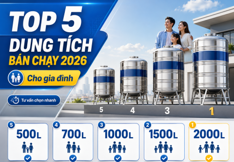 Top 5 dung tích bồn nước bán chạy cho gia đình 2026