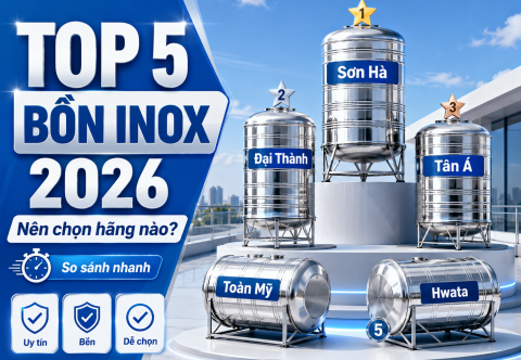 Top 5 thương hiệu bồn nước inox tốt nhất 2026: Sơn Hà, Đại Thành, Tân Á, Toàn Mỹ, Hwata