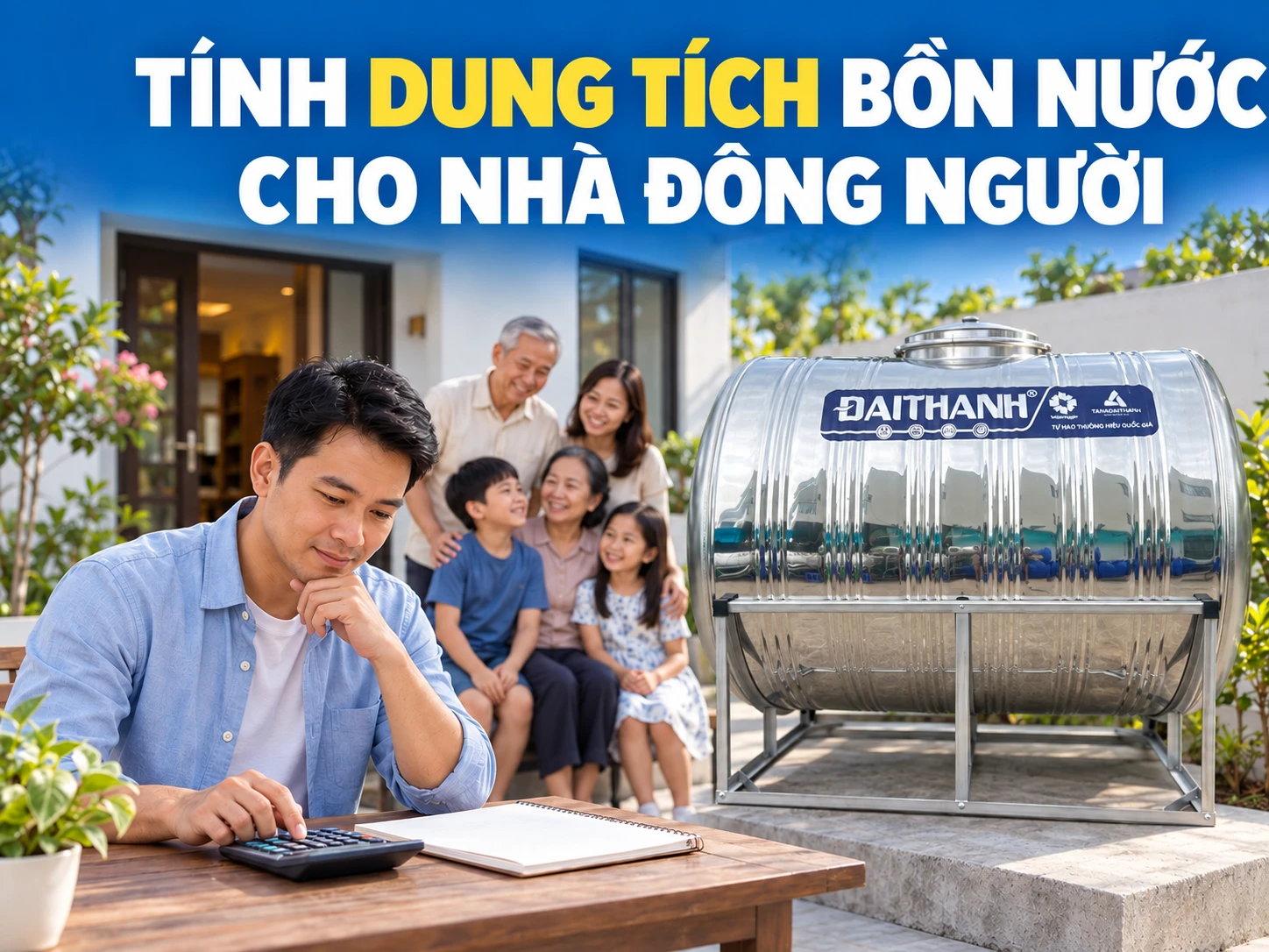 Cách tính dung tích bồn nước cho gia đình đông người theo nhu cầu dự trữ