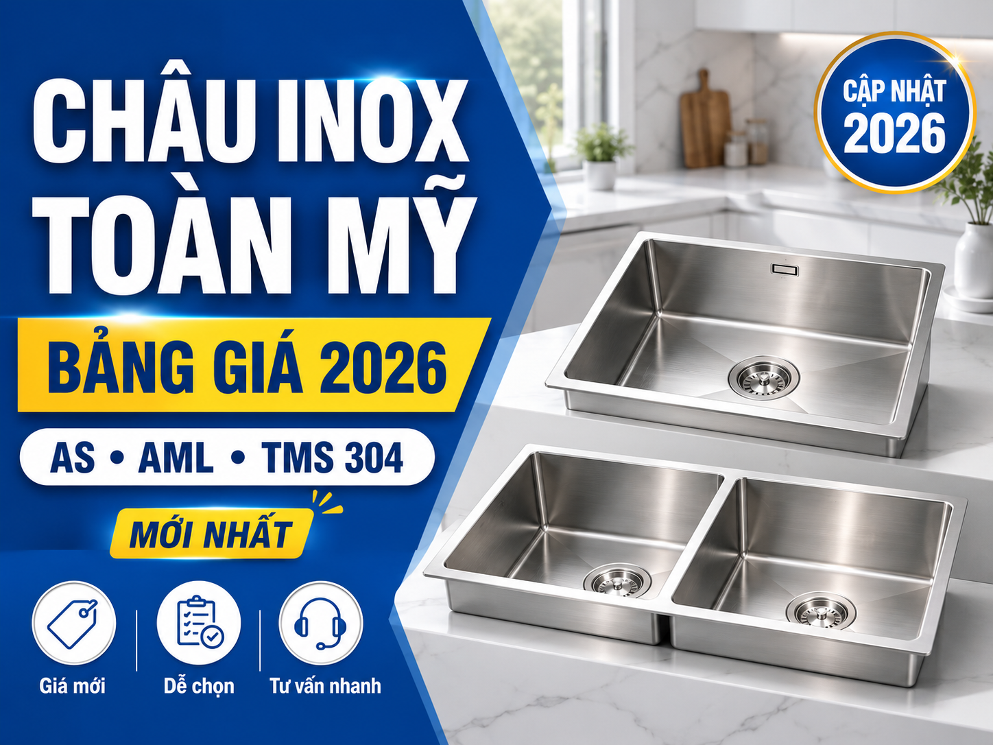 Chậu Inox Toàn Mỹ một hố hai hố và dòng TMS
