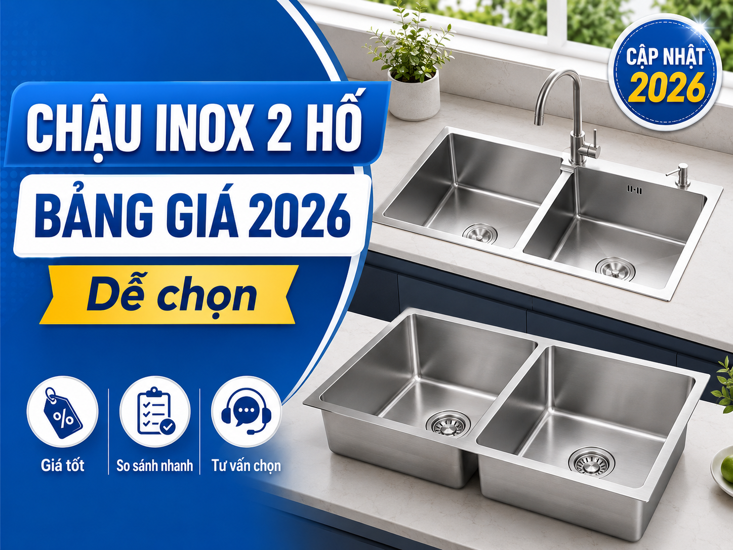 Chậu rửa bát inox 2 hố và bồn rửa chén 2 hộc