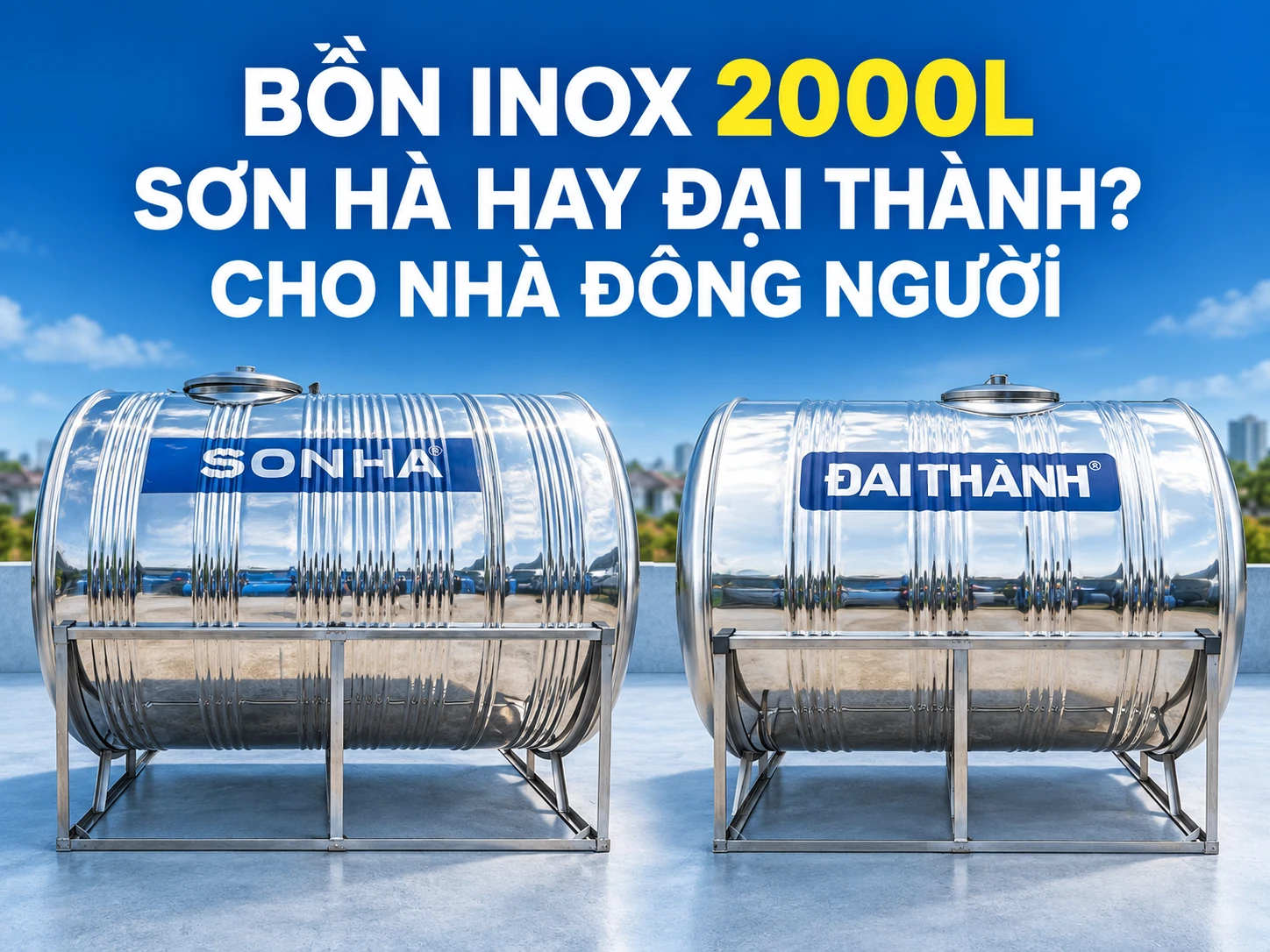 So sánh bồn inox Sơn Hà và Đại Thành 2000L cho nhà đông người
