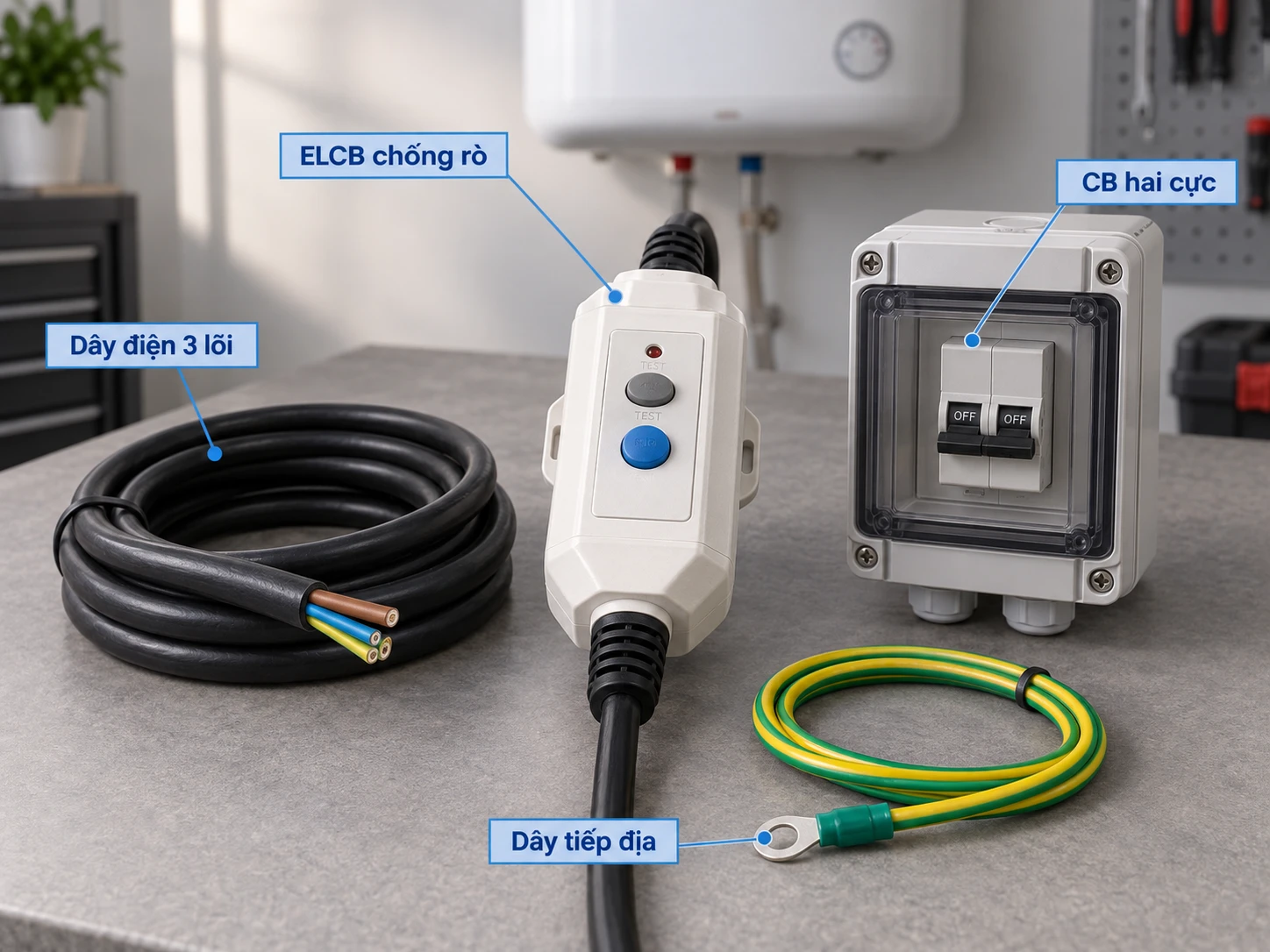 ELCB dây điện và phụ kiện bảo vệ máy nước nóng
