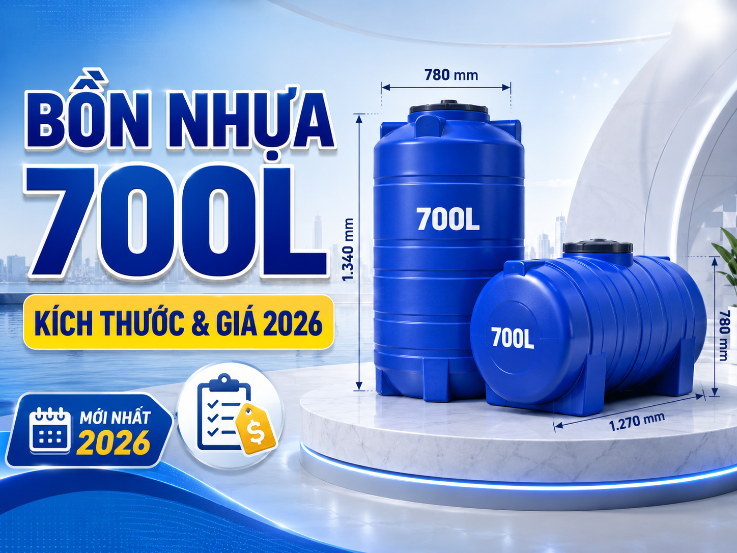 Kích thước bồn nước nhựa 700 lít đứng Sơn Hà Suka