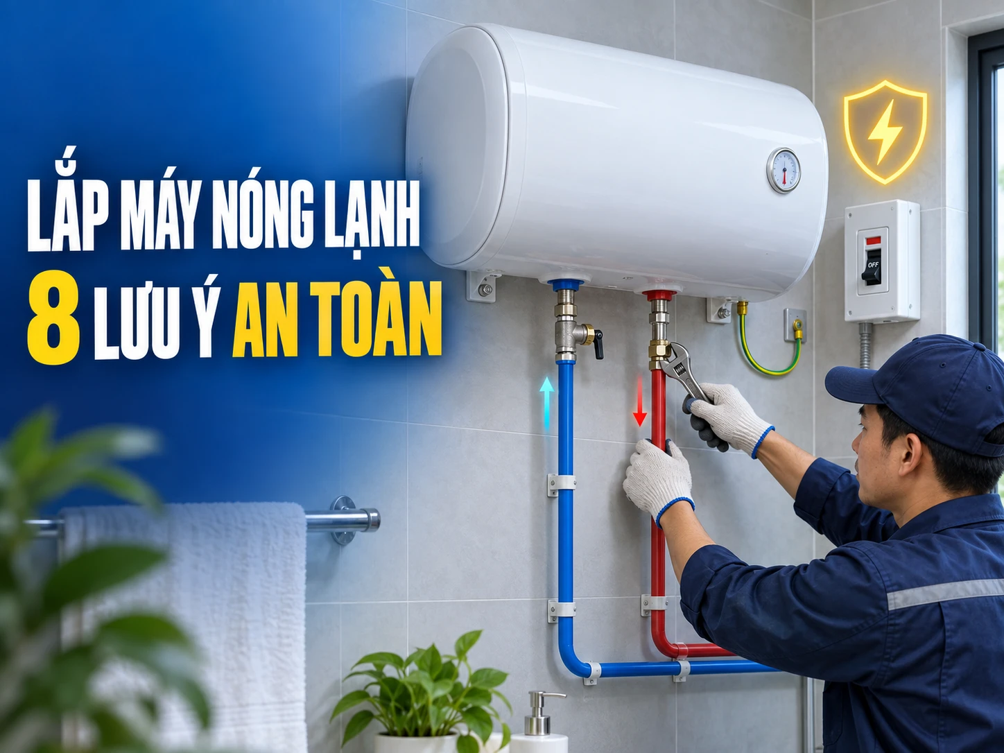 lắp máy nước nóng lạnh an toàn trong phòng tắm