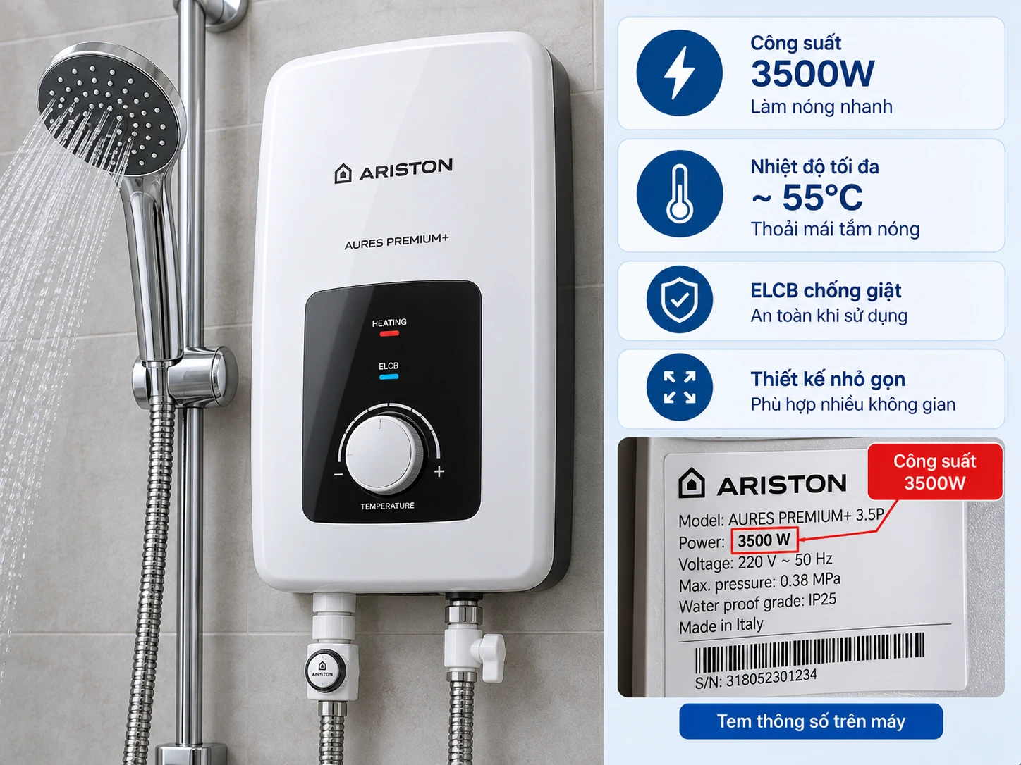 máy nước nóng trực tiếp 3500W