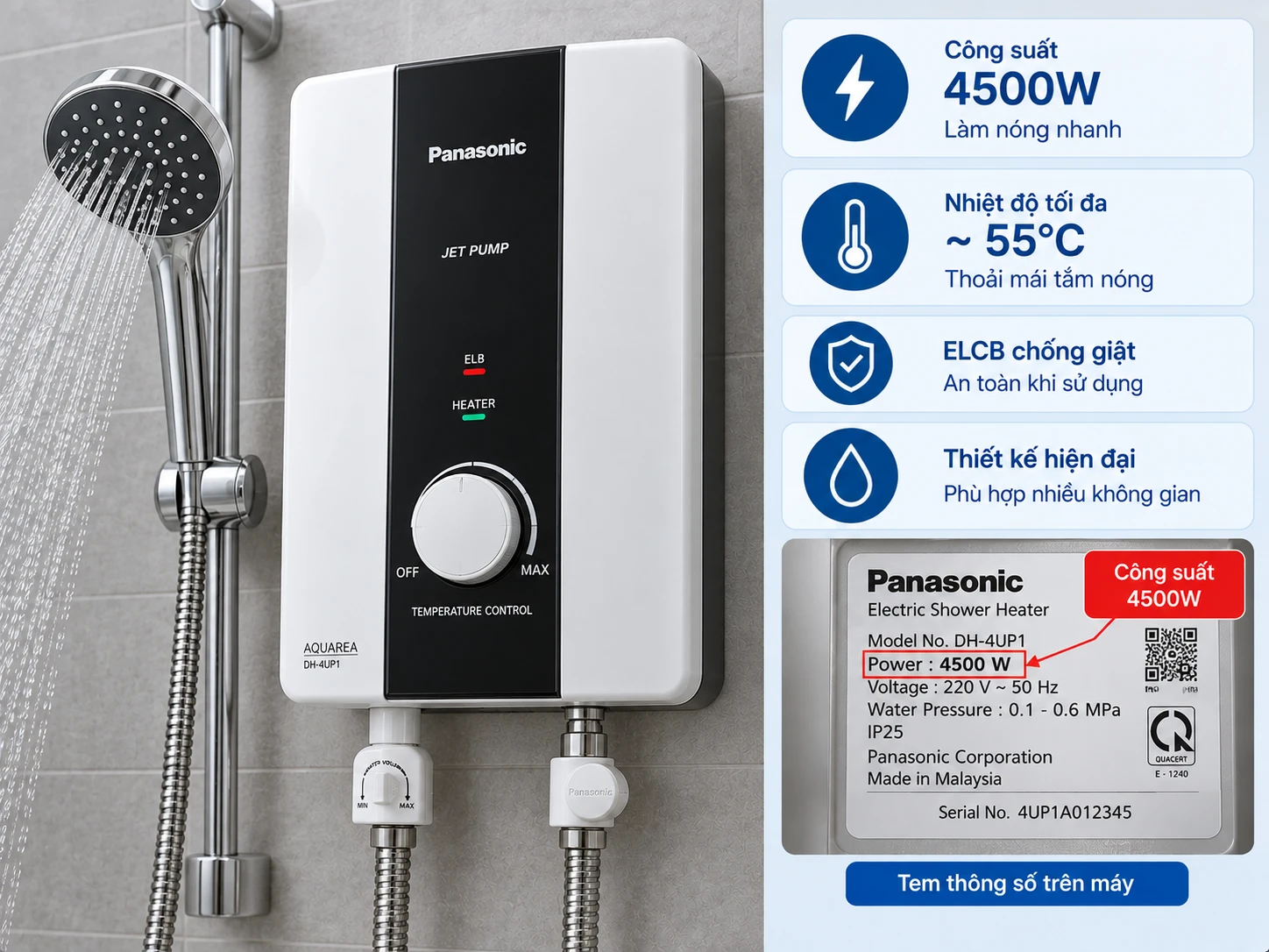 máy nước nóng trực tiếp 4500W