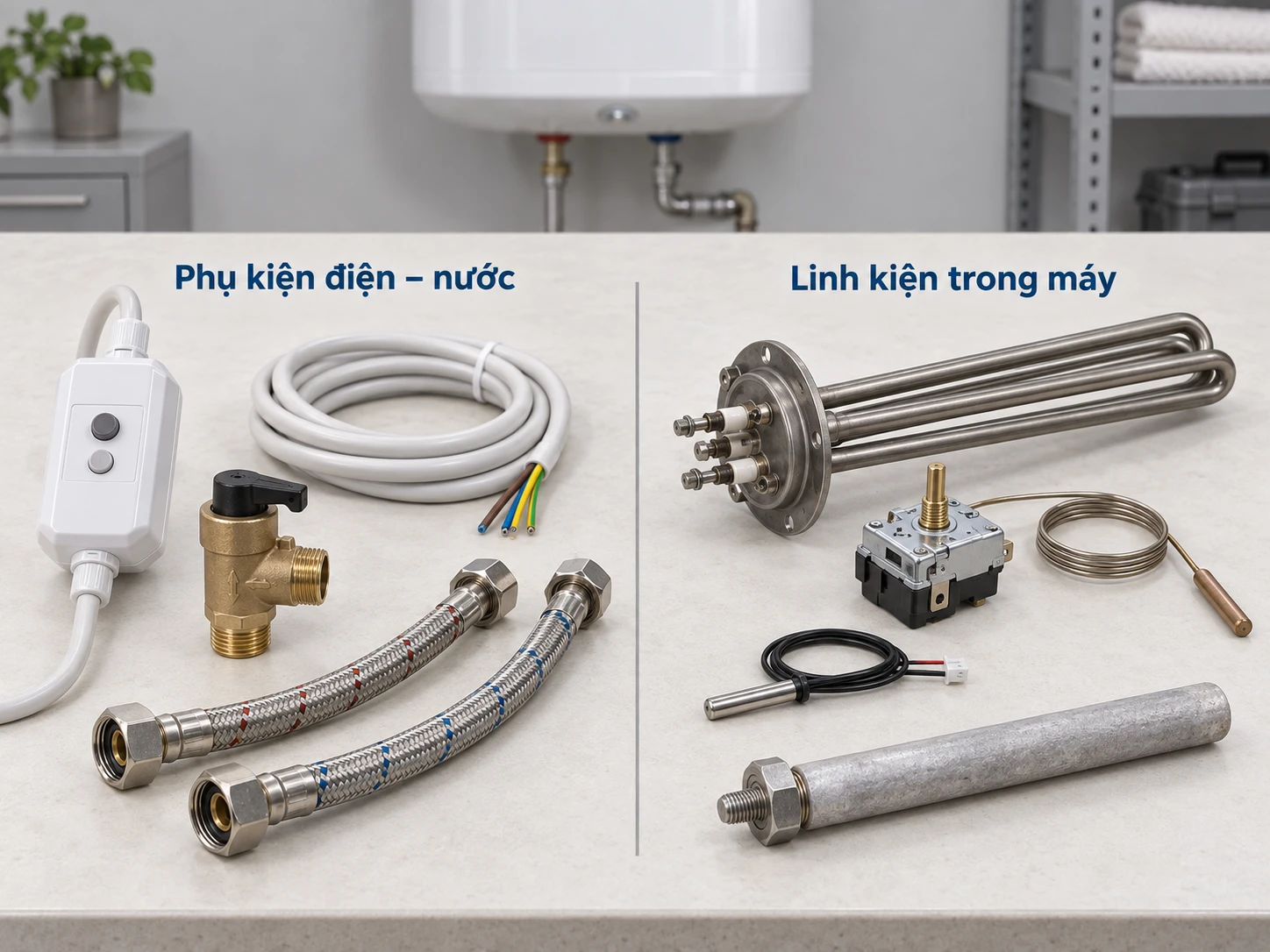 Phân nhóm phụ kiện điện nước và linh kiện máy nước nóng