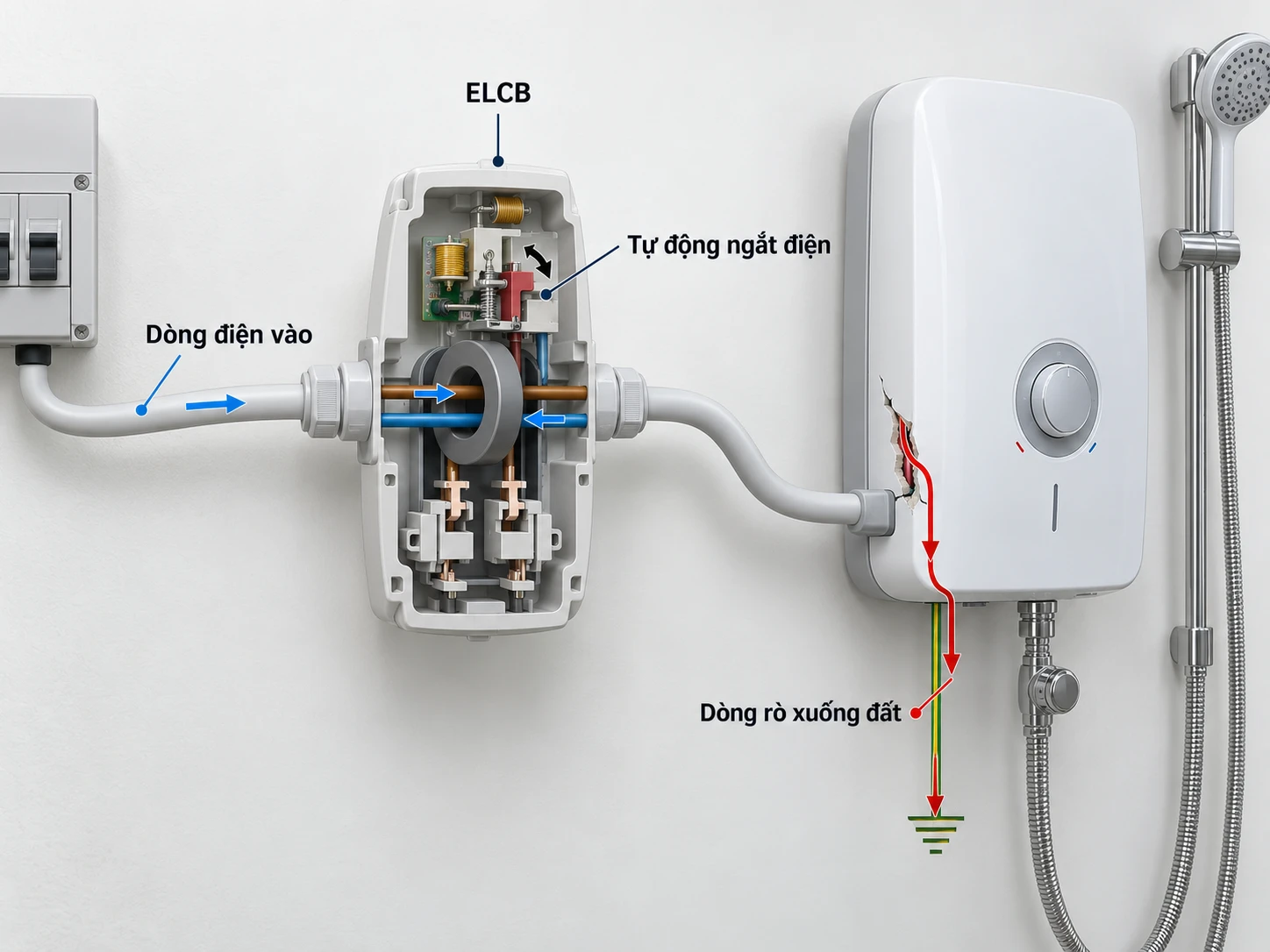 sơ đồ hoạt động ELCB máy nước nóng Ariston