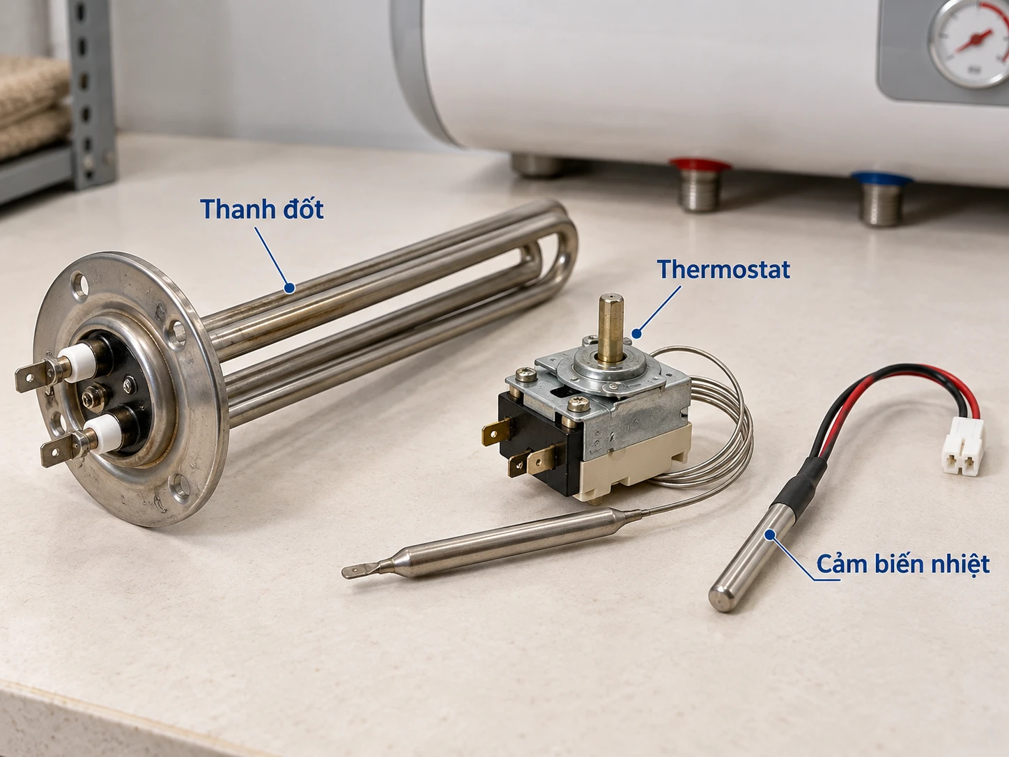 Thanh đốt thermostat và cảm biến của máy nước nóng