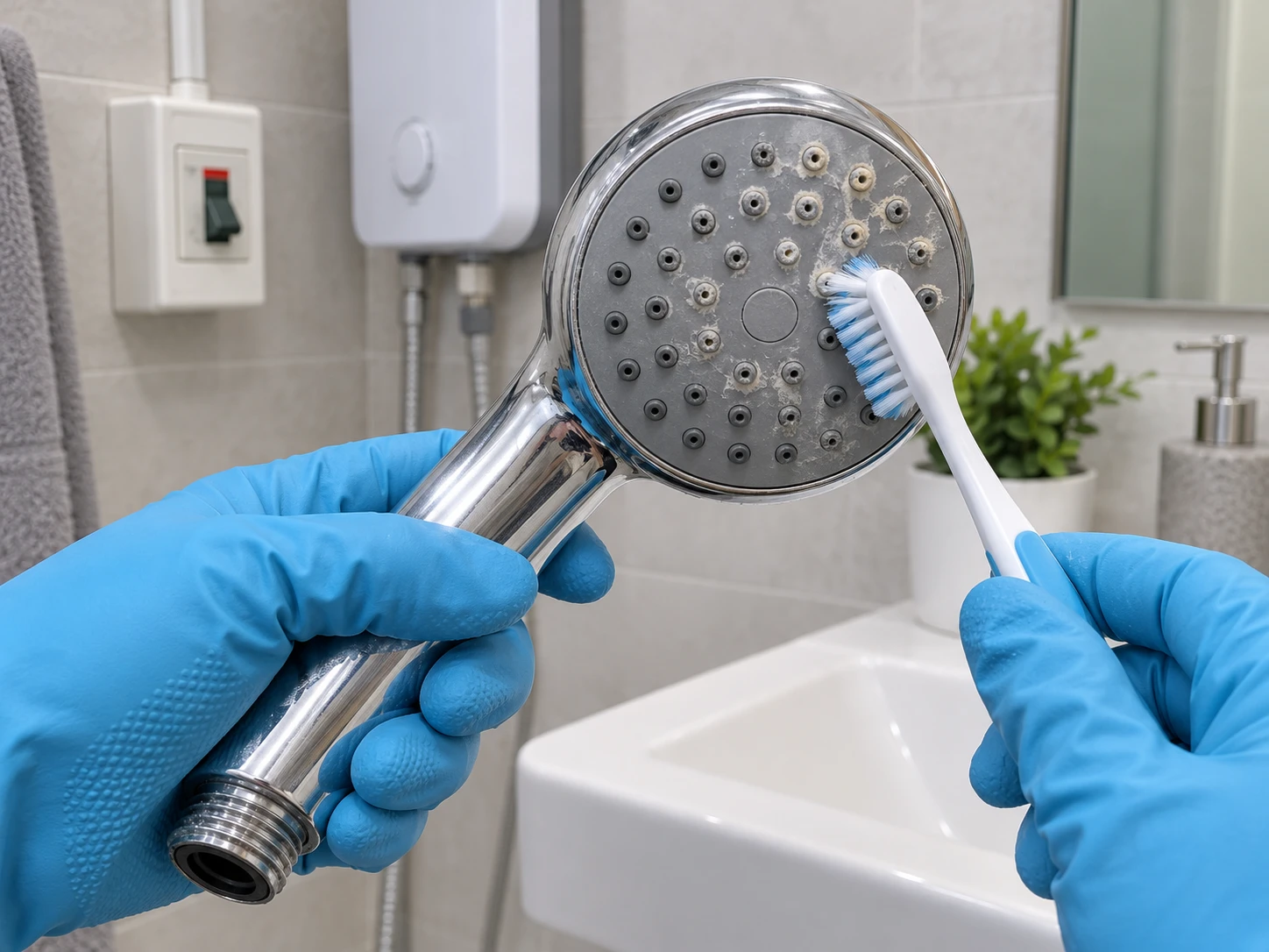 vệ sinh vòi sen máy nước nóng bị bám cặn