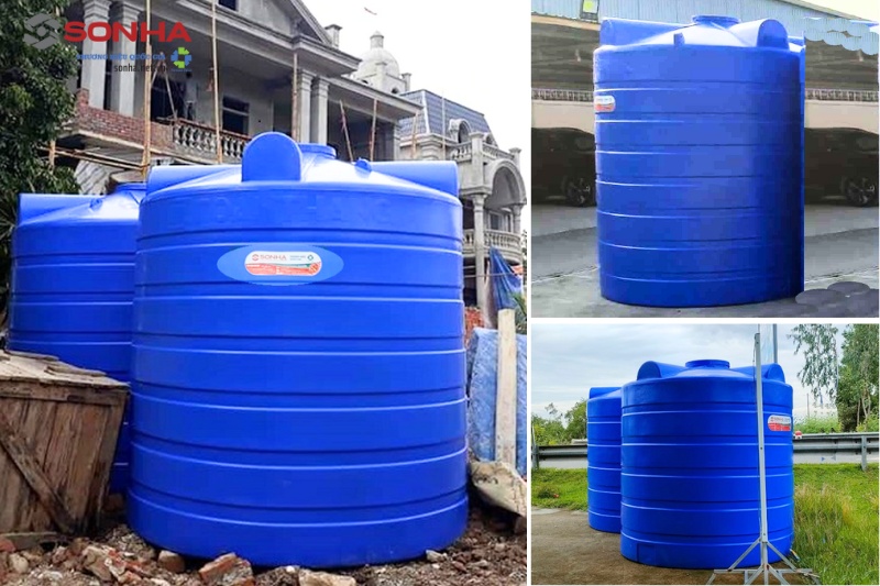 Mô hình vị trí lắp đặt bồn nước nhựa an toàn trên mặt phẳng bê tông