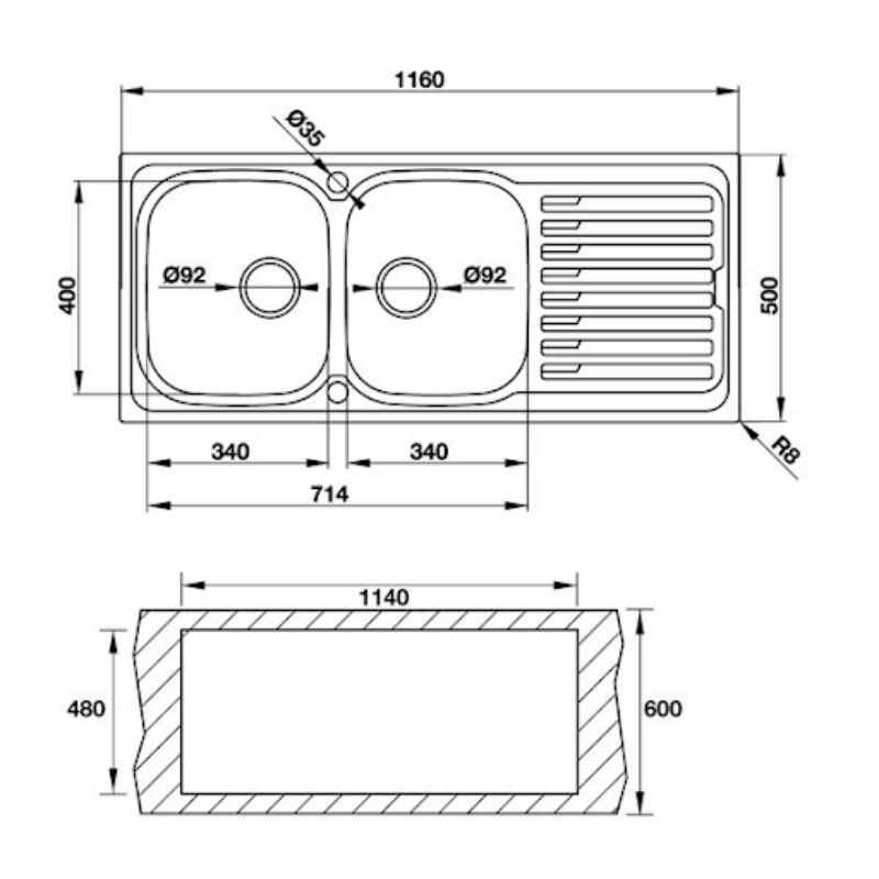 Kích thước bồn rửa chén hai hộc phổ biến