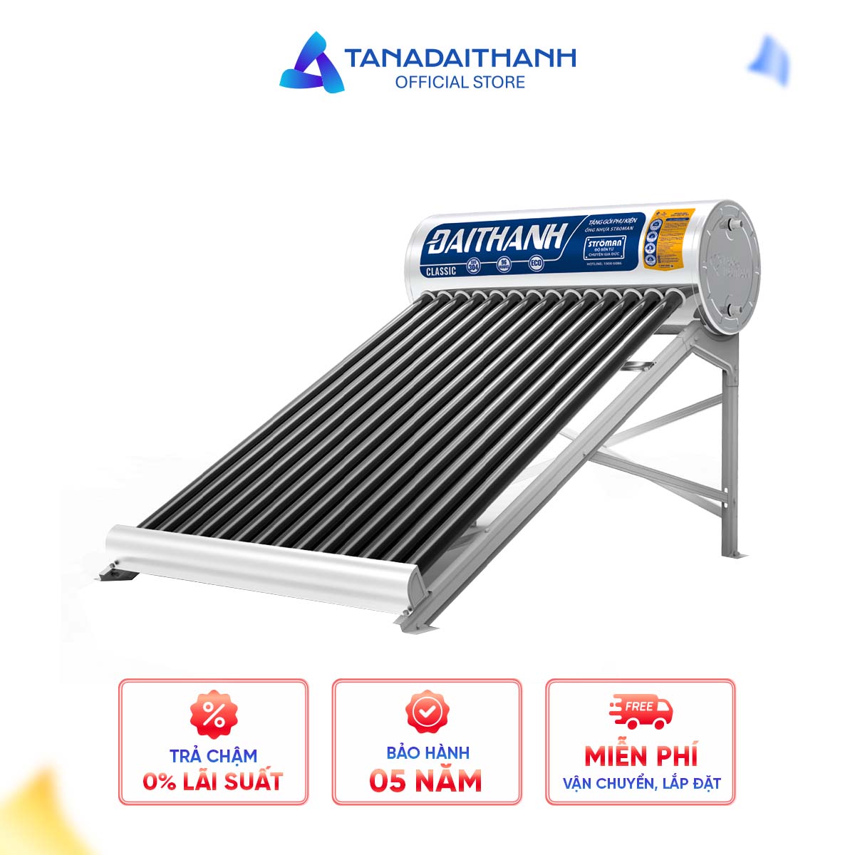 Máy nước nóng năng lượng mặt trời Đại Thành 300L trên mái nhà