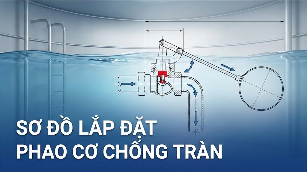 Sơ đồ cấu tạo và cách lắp phao cơ chống tràn cho bồn nước