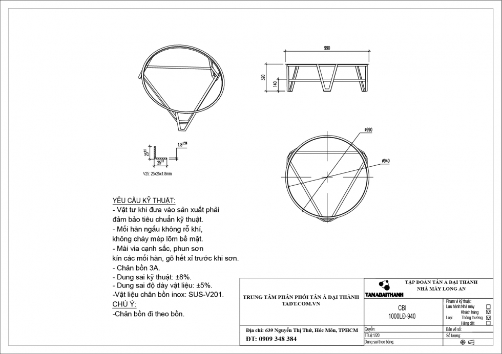Chân bồn nước inox 1000L đứng