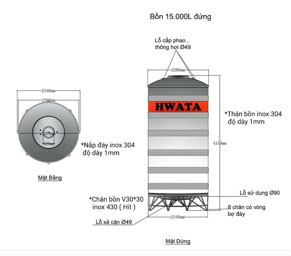 Bang ve bon nuoc inox hwata 15000l dung