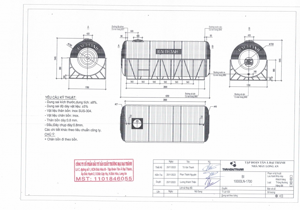 bon nuoc inox dai thanh 10000l ngang